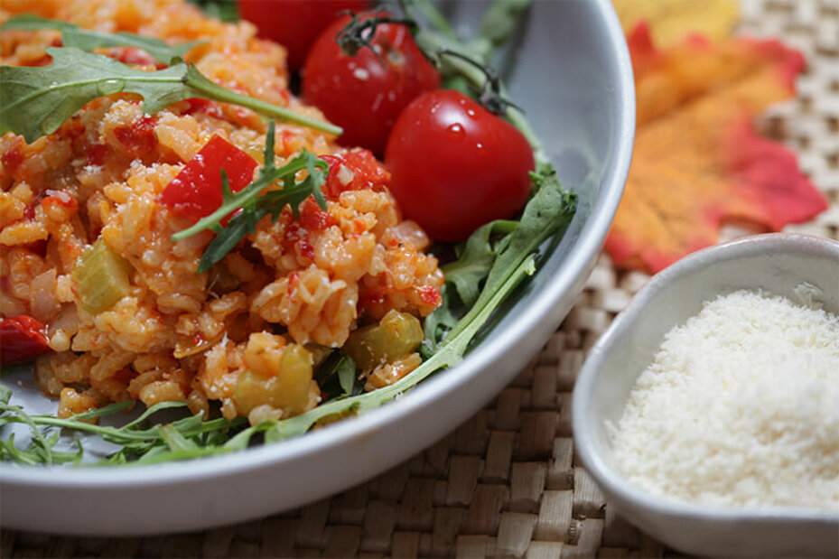 Recette de saison risotto aux poivrons grillés et au fromage