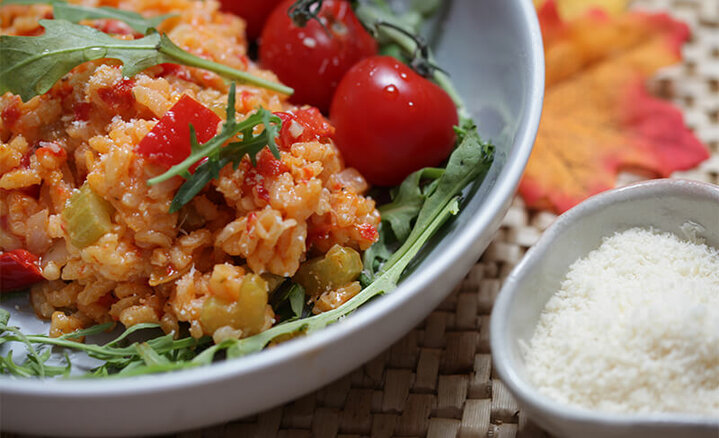Recette de saison risotto aux poivrons grillés et au fromage